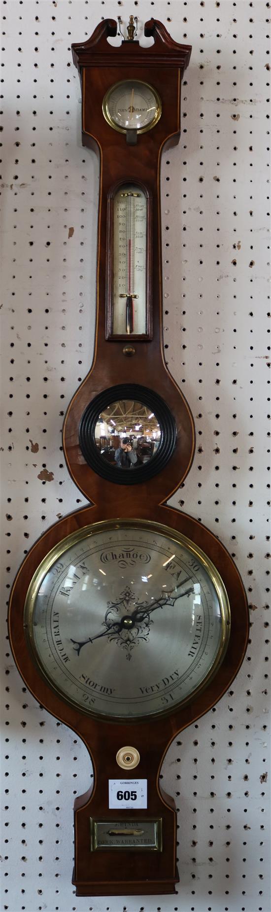 19th century mahogany banjo barometer(-)